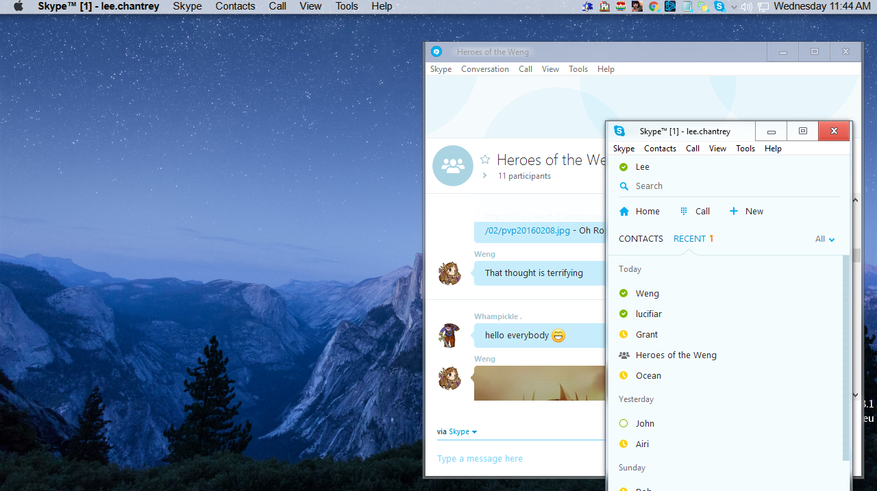 ViFind menu bar across the top of a Windows desktop, with Skype's menus lifted into it.