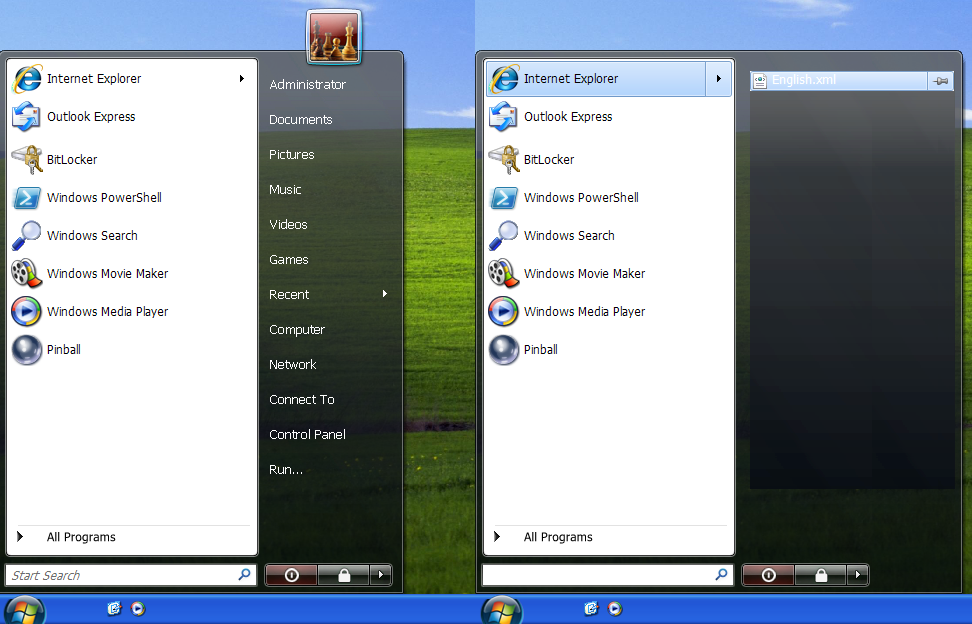 ViStart running with a Windows Vista skin.